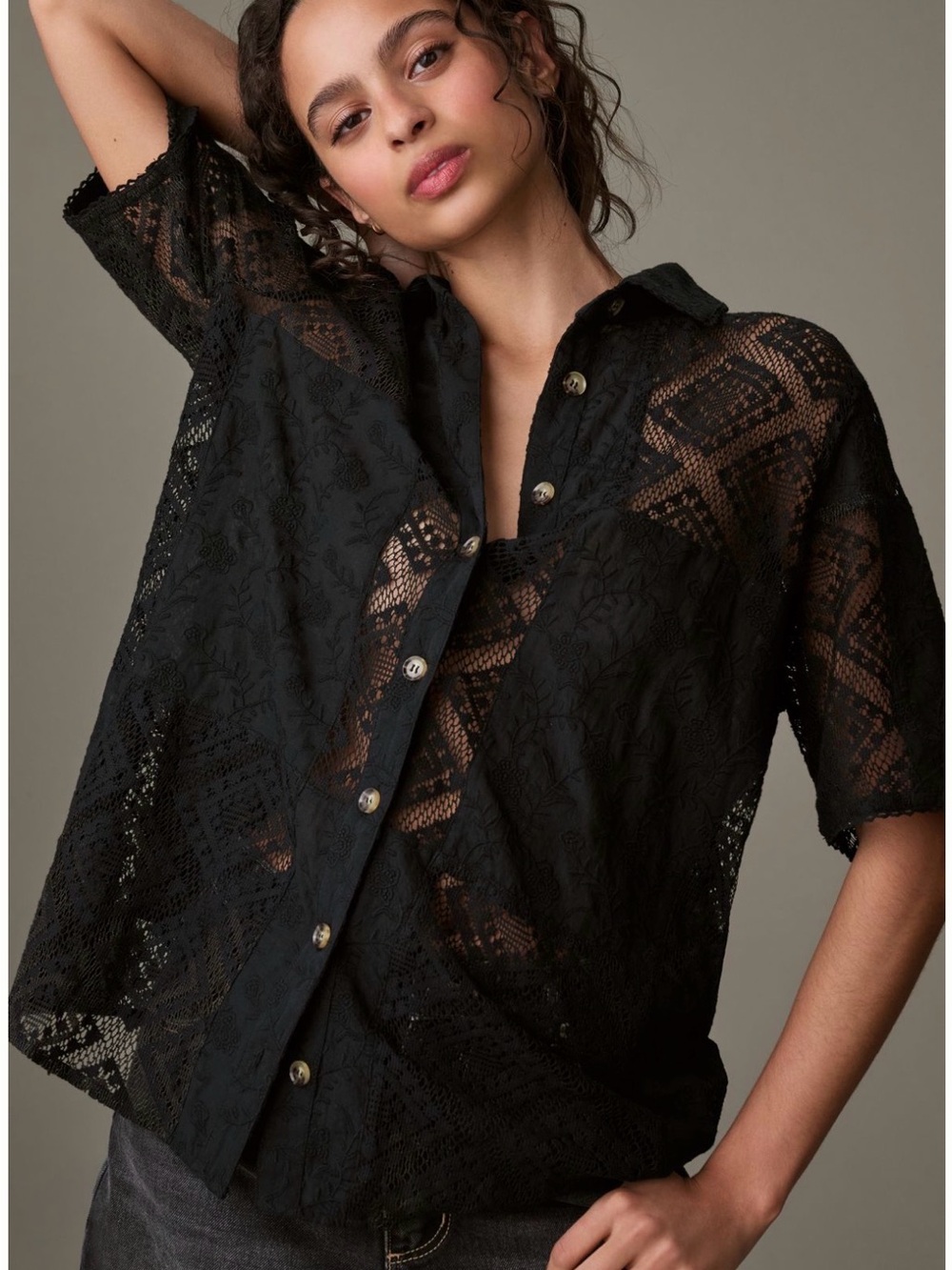 FARM Rio Black Sheer Floral Lace Top - Picture 2 of 11